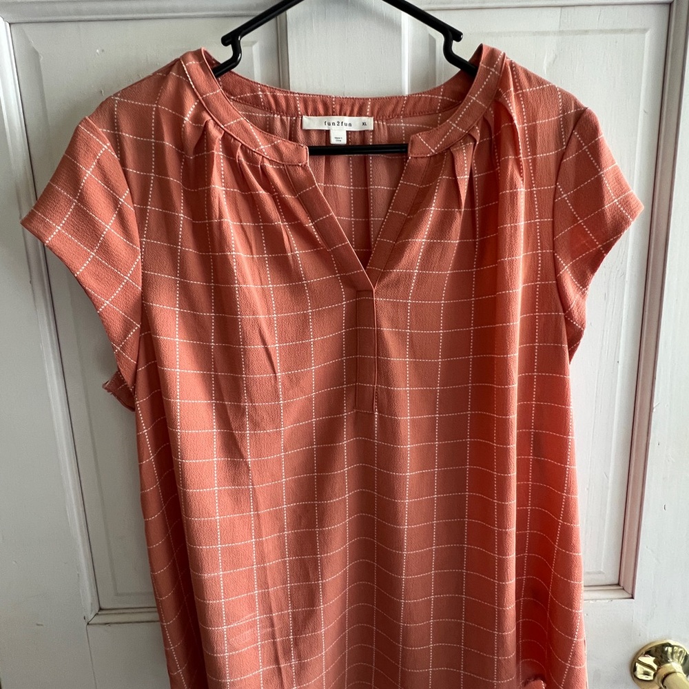 Fun 2 Fun Women's Peach Checkered Blouse